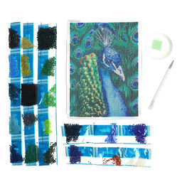 Алмазная мозаика с полным заполнением на холсте «Павлин», 15×21 см