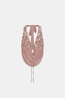TOP HALTER LENTEJUELAS / Rosa palo