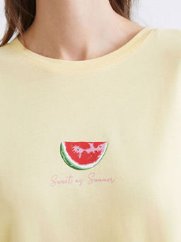 Bisiklet Yaka Bask?l? Kad?n Pijama Tak?m?