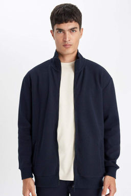 Comfort Regular Fit Rahat Kesim Dik Yaka Cepli Basic Duz Fermuarl? Sweatshirt - Defacto фото 2