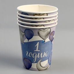 Набор посуды 1 годик: салфетки 20 шт., стаканы 6 шт., тарелки 6 шт., золотое тиснение - Страна карнавалия фото 6