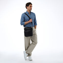 Сумка кросс-боди мужская TEXTURA, на молнии, 2 наружных кармана, 25×9×29 см, чёрная