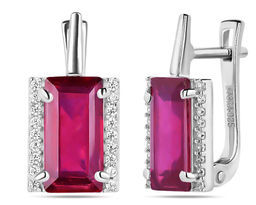 Серьги, 2 рубин корунд багет 6х12 мм/7.33 ct., Татьяна