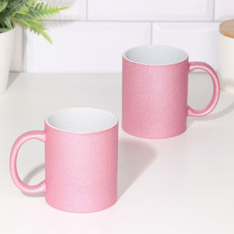 Цена за 34 шт. Кружка для сублимации, розовый глиттер, логотип, 320 мл