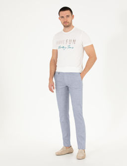 A__k Mavi Keten Kar___ml_ Jogger Kuma_ Pantolon