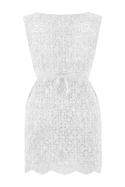 Beyaz Premium Triko Ajurlu Super Mini Derin V Yaka Plaj Elbisesi TBESS26EL00007 - Trendyolmilla фото 4
