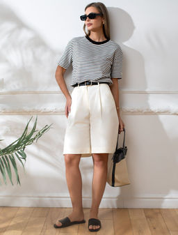 Свободная футболка в полоску из премиального хлопка с эластаном - Vilatte фото 5