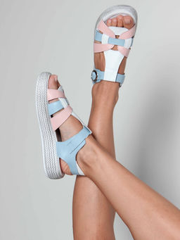 Босоножки 2028.2530w. Белый розовый голубой