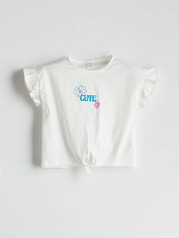 Bisiklet Yaka ?i?ekli K?z ?ocuk Ti??rt ve Tayt 2li