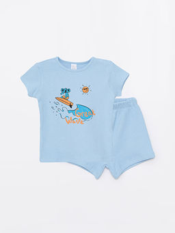 Bisiklet Yaka K?sa Kollu Bask?l? Erkek Bebek ?ortlu Pijama Tak?m?