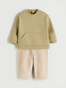 Bisiklet Yaka Erkek Bebek Sweatshirt ve Pantolon 2li