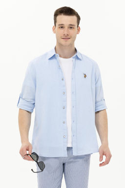 Мужская голубая базовая рубашка с длинным рукавом Неожиданная скидка в корзине