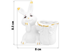 Вазочка п/зубочистки 8*4*8,5 см "Кролик с капустой" белая с золотом