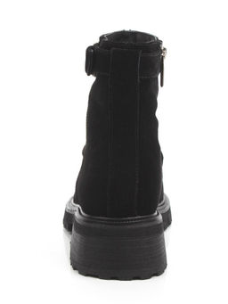 01-A51-4B BLACK Ботинки демисезонные женские (натуральная замша, байка)