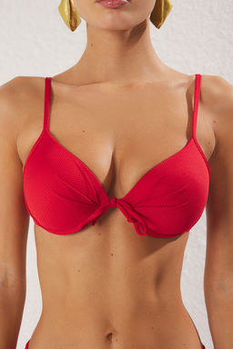 TRENDYOLMILLA K?rm?z? Balconette Baglamal? Dokulu Core Bikini Ustu TBESS25BU00031 фото 3