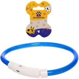 Ошейник неоновый для собак средних пород "Защита Бро", цвет синий, зарядка от USB, шнур в комплекте, размер M - d см (пакет с подвесом)