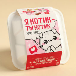 Подарочный набор Котик в бенто коробке: леденец со вкусом малины 15 г., леденецы в тубусе мульти 32 г., жевательная резинка 15 г., молочный шоколад 27 г., печенье с предсказанием 6 г., жевательная конфета 10 г. - Фабрика счастья фото 4