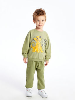 Bisiklet Yaka Uzun Kollu Aslan Kral Bask?l? Erkek Bebek Sweatshirt ve E?ofman Alt 2li Tak?m