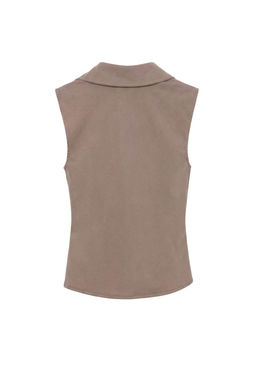 Koyu Vizon D_z Peplum Polo Yaka Kolsuz Pili Detayl_ Modal Kuma_ _rme Bluz TWOAW27BZ00106