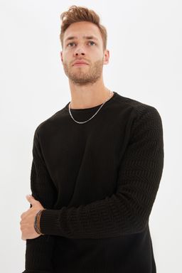TRENDYOL MAN Gri Slim Fit Dar Kesim Bisiklet Yaka Kol Dokulu Desenli Reglan Kol Triko Kazak TMNAW22KZ0380 - Trendyolmilla фото 3