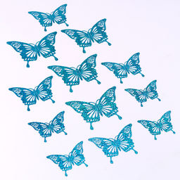 Цена за 4 шт. Топпер для торта «Бабочки», набор 12 шт., голография, голубой
