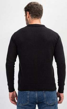 Джемпер мужской с отложным воротником и планкой на пуговицах F221-15-22021 чёрный - Fine joyce фото 7