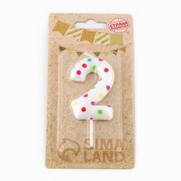 Цена за 2 шт. Свеча в торт на день рождения «Цифра 2», 5.5 см