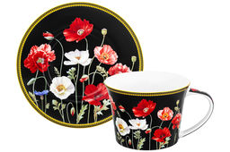 Чайн. пара 2 пр. 270 мл 12,5*9,5*7 см  Маки на черном NEW BONE CHINA