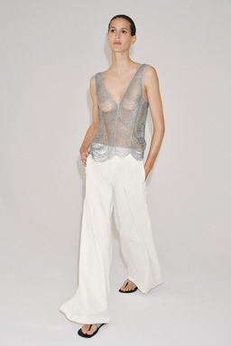 PANTAL?N WIDE LEG PLIEGUES ZW COLLECTION / Blanco - Zara фото 8