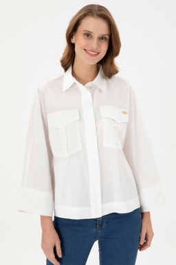 Женская рубашка с длинным рукавом цвета экрю - U.s. polo assn фото 3