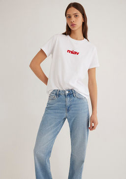 K?rm?z? Miav Bask?l? Beyaz Tisort - Mavi фото 2