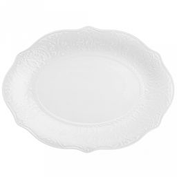 "Русь" Блюдо овальное фарфоровое 307х225х29мм, белый, рельефный декор, волнистый край (Китай)