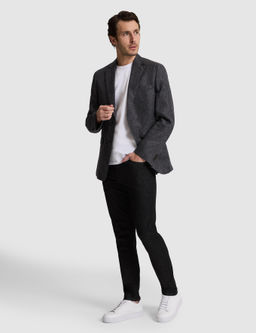 Siyah Slim Fit Keten Kar___ml_ Mikro Desen Mono Yaka Ceket