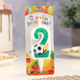 Свеча для торта «Футбольная», 10.2 см, зелёная цифра 2