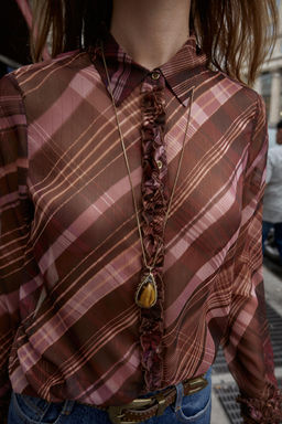SEMI-SHEER CHECK BLOUSE - Zara фото 4