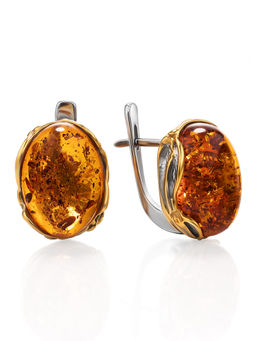 Изысканные серьги Вирсавия с янтарём коньячного цвета