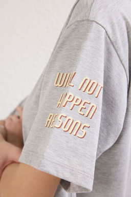 TRENDYOLMILLA Siyah %100 Pamuk Uzay Bask?l? Oversize Kal?p Bisiklet Yaka Orme T-Shirt TWOSS21TS3663  фото 3