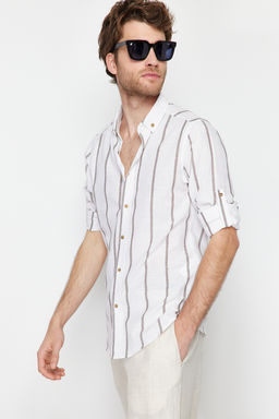 TRENDYOL MAN Haki Slim Fit Dugmeli Yaka Apoletli Cizgili Gomlek TMNSS21GO1095 - Trendyolmilla фото 2