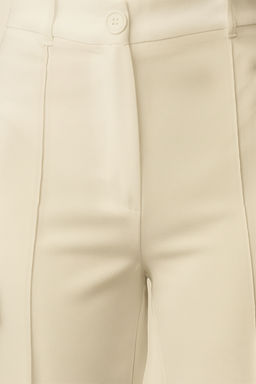 Bej Straight/Duz Kesim Yuksek Bel Nervur Dikisli Dokuma Pantolon TWOSS21PL0093