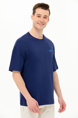 Erkek Lacivert Oversize Bisiklet Yaka Ti__rt