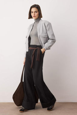 Trendyolmilla Limited Edition Antrasit Wide Leg/Genis Paca Yuksek Bel Dokuma Pantolon TWOAW23PL00302 фото 12