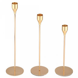 Подсвечник металлический "Аскет" набор 3 штуки: h32,2см, h27,5см, h22,5см; чаша д2,4см, h4см, отвинчивающаяся, нескользящее основание д8см, золотой, в коробке (Китай)