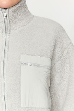 Winter Essentials Gri Polar Fermuarl? Dik Yaka Uzun Kol Cep Detayl? Orme Sweatshirt TWOAW24SW00071