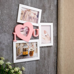 Фоторамка - коллаж на 4 фото 9?9, 10?15, 13?18 см Я люблю тебя, пластик, мультирамка, белая с розовым, 39.5?32 см