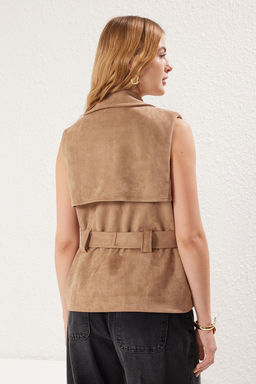 Trendyolmilla Bej Regular Suet Yelek TWOSS25YE00054 фото 5