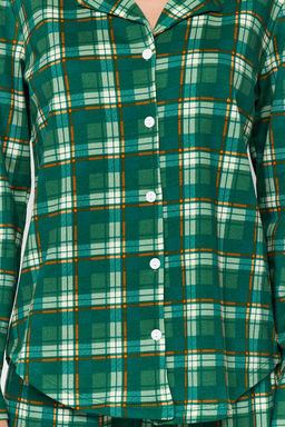 Yesil %100 Pamuklu Ekoseli Gomlek-Pantolon Orme Pijama Tak?m? THMAW24PT00252 - Trendyolmilla фото 4