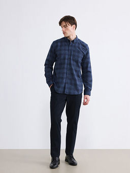 Regular Fit Y?n Kar???ml? Gabardin Erkek Ekose G?mlek