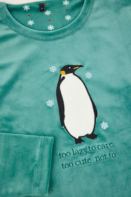 Yesil Kar Tanesi Desenli Penguen Nak?sl? Kadife Orme Pijama Tak?m? THMAW26PT00194 - Trendyolmilla фото 6