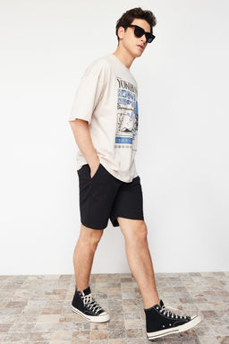 Siyah Regular/Normal Kesim Etiket Aplikeli Pamuklu Sort TMNSS23SR00079