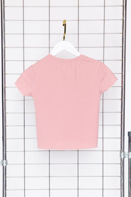 Ac?k Pembe K?z Cocuk Pamuklu Kirazl? Regular Kal?p Fitilli K?sa Kol Orme T-Shirt TKDSS24TS00009 - Trendyolmilla фото 4